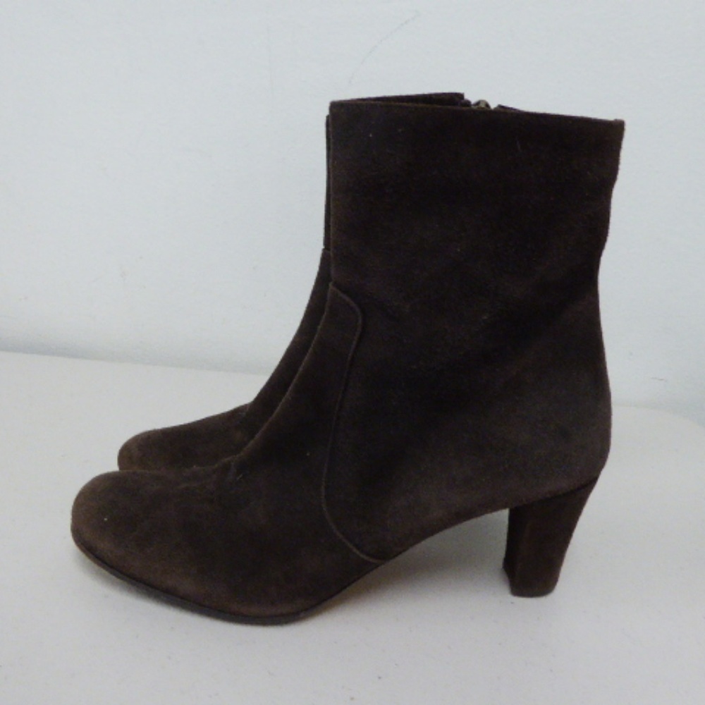 TARYN ROSE brown SUEDE ZIP ANKLE Booties 37.5  7.5